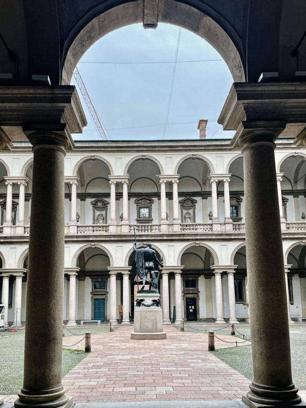 view on the courtyard of palazzo brera mediolan italy