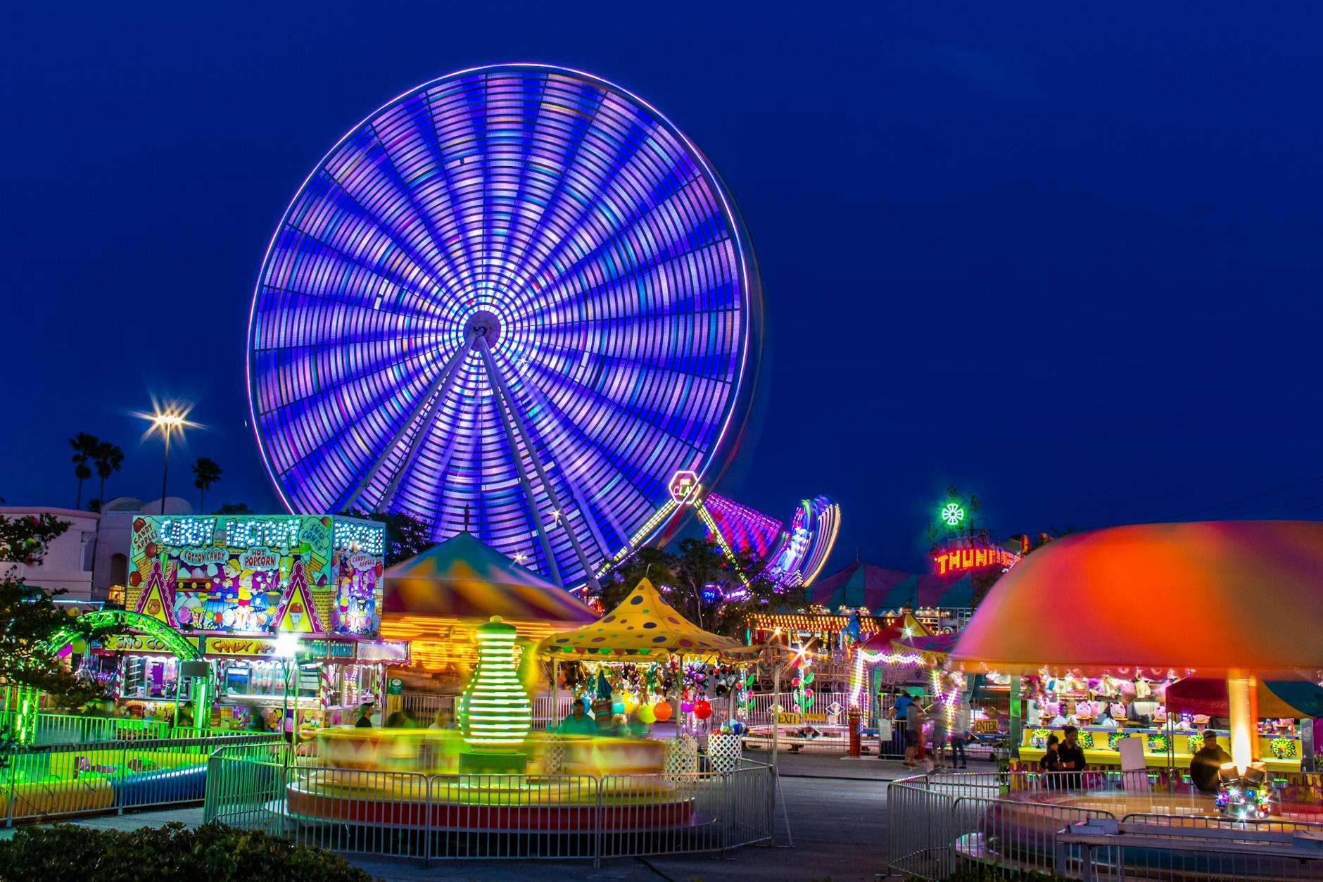 an amusement park at Christmas night