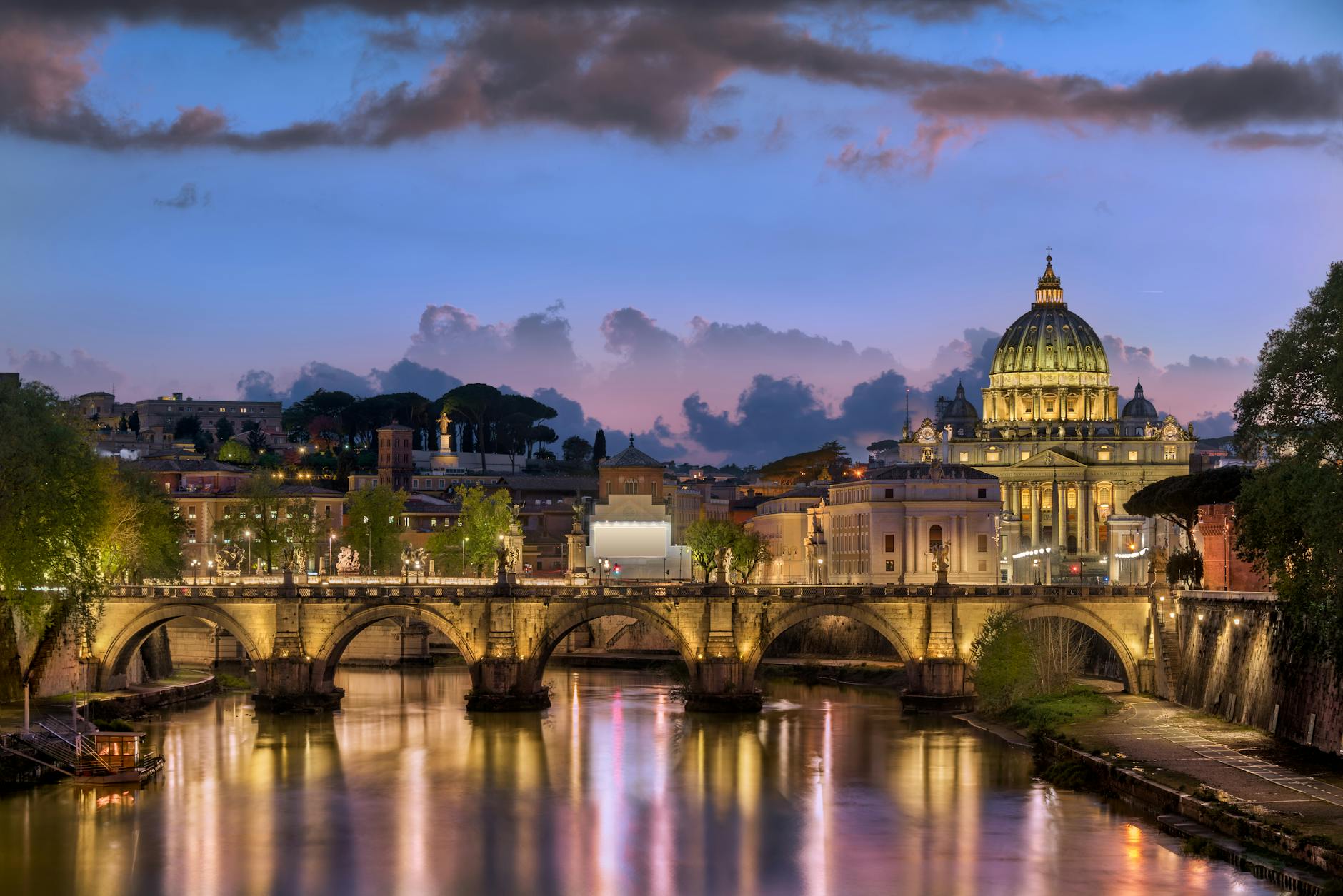 skyline of rome at sunset