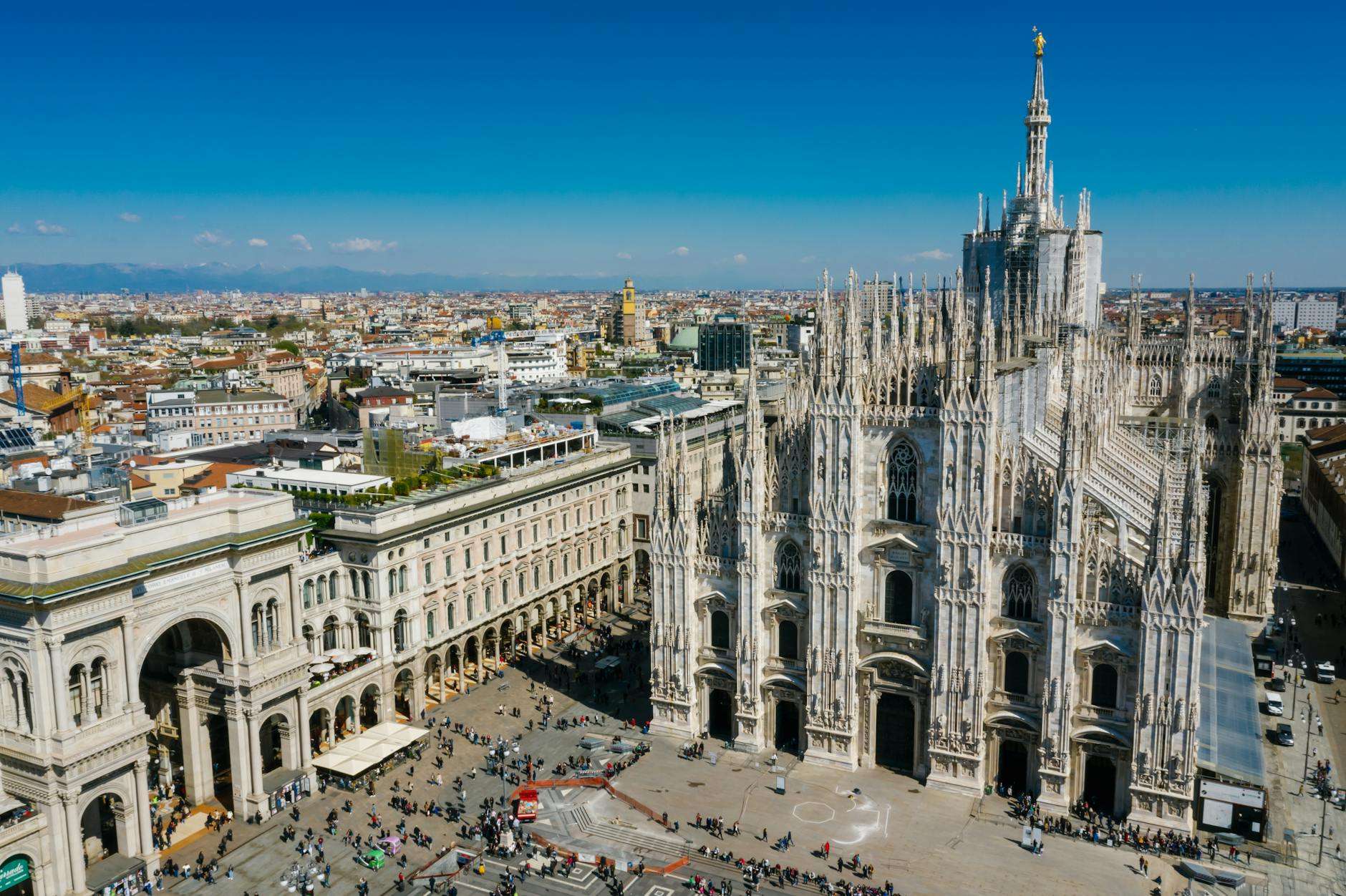 aerial view of the mila cathedral in italy